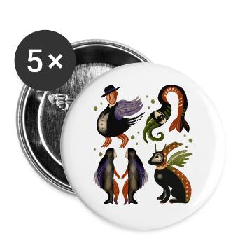 Fabelhafte Vogelwesen Quartett - Buttons groß 56 mm (5er Pack) - Weiß - Vorne