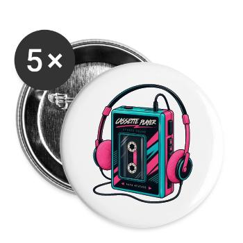 Kassettenrekorder Retro-Musik-Headset der 80er 90er Jahre - Buttons groß 56 mm (5er Pack) - Weiß - Vorne