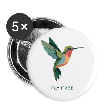 FEEL FREE – Bunter Kolibri Vogel  - Buttons groß 56 mm (5er Pack) - Weiß - Vorne