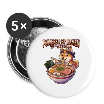 Powered By Ramen - Retro 90s Anime Shiba Inu - Buttons groß 56 mm (5er Pack) - Weiß - Vorne