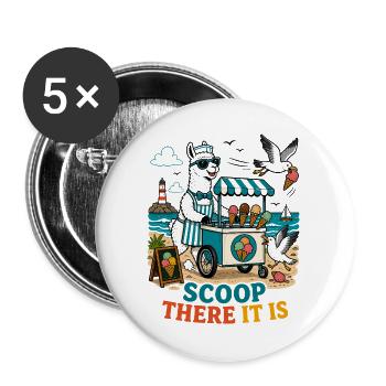 Scoop There It Is – Lama Eisdiele - Buttons groß 56 mm (5er Pack) - Weiß - Vorne