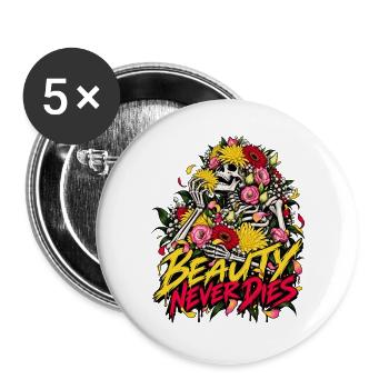 Blumen-Skelett: Schönheit Lebt - Buttons groß 56 mm (5er Pack) - Weiß - Vorne