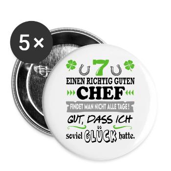 Bester Chef Kleeblatt Glück Hufeisen Luck Kollege - Buttons groß 56 mm (5er Pack) - Weiß - Vorne