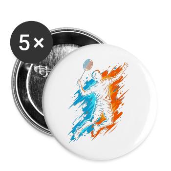 Federball Badmintonspieler Herren Badminton Kinder - Buttons groß 56 mm (5er Pack) - Weiß - Vorne