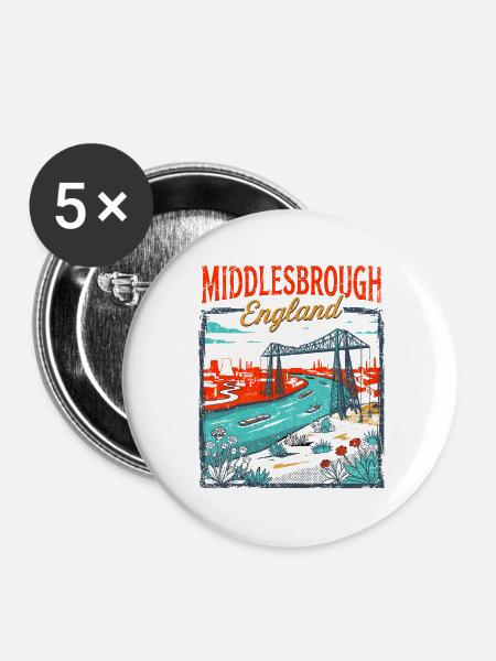 City Middlesbrough England Teesside Riverbank - Buttons groß 56 mm (5er Pack) - Weiß
