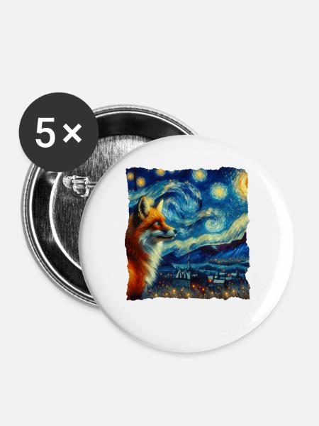 Rotfuchs Fuchs Starry Night - Buttons groß 56 mm (5er Pack) - Weiß