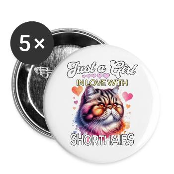 Exotische Kurzhaarkatze Mädchen - Buttons groß 56 mm (5er Pack) - Weiß - Vorne