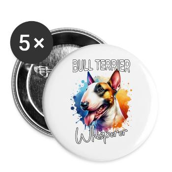 Bullterrier Flüsterer - Buttons groß 56 mm (5er Pack) - Weiß - Vorne