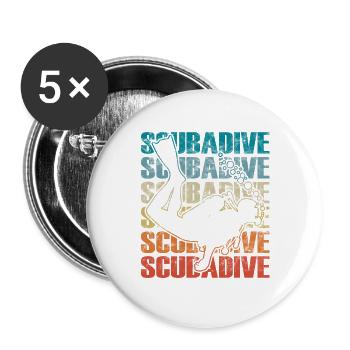 Retro Taucher Für Schnorcheln und Tauchen - Buttons groß 56 mm (5er Pack) - Weiß - Vorne