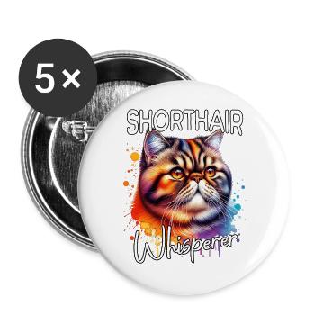 Exotische Kurzhaarkatze Flüsterer - Buttons groß 56 mm (5er Pack) - Weiß - Vorne