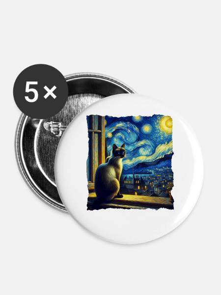 Siamkatze Starry Night - Buttons groß 56 mm (5er Pack) - Weiß