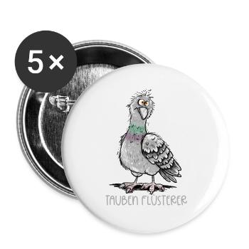 Taubenflüsterer Lustige Taube Stadttaube Brieftaub - Buttons groß 56 mm (5er Pack) - Weiß - Vorne