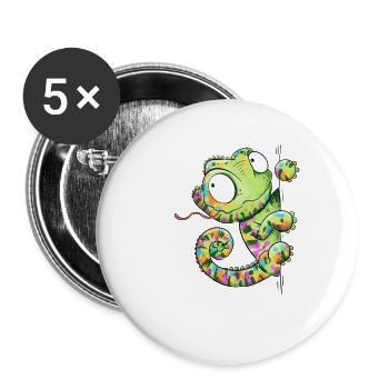 Buntes Chamäleon Reptil Farbwechsel Cartoon Tier H - Buttons groß 56 mm (5er Pack) - Weiß - Vorne