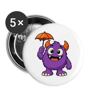 Süßes Halloween-Monster mit einem winzigen Regenschirm - Buttons groß 56 mm (5er Pack) - Weiß - Vorne