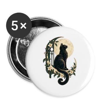 Mondbeschienener Katzen-Blumenbogen - Buttons groß 56 mm (5er Pack) - Weiß - Vorne