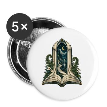 Mondbeschienene Treppe durch offenes Buch - Buttons groß 56 mm (5er Pack) - Weiß - Vorne