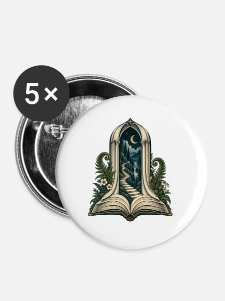 Mondbeschienene Treppe durch offenes Buch - Buttons groß 56 mm (5er Pack) - Weiß