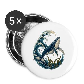 Walkamm in Ozeanwellen - Buttons groß 56 mm (5er Pack) - Weiß - Vorne