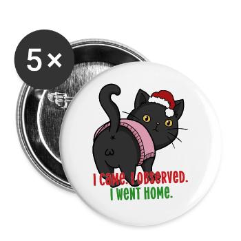 Weihnachtskatze, Weihnachtsmütze Heimlicher Weihnachtshumor - Buttons groß 56 mm (5er Pack) - Weiß - Vorne