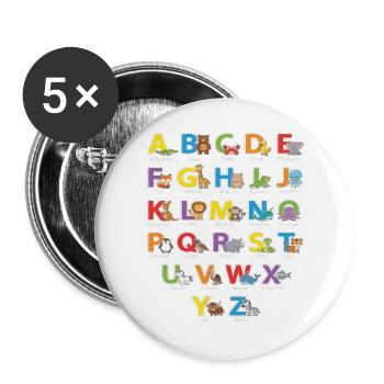 Tieralphabet: Bunte Tierbuchstaben - Buttons groß 56 mm (5er Pack) - Weiß - Vorne