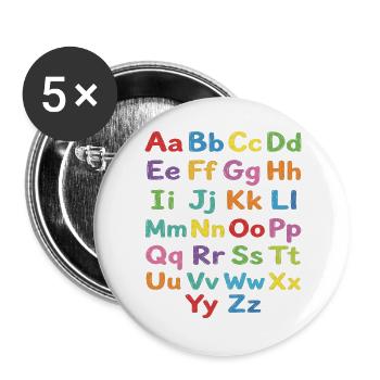 Kreidealphabet Bunte Buchstaben - Buttons groß 56 mm (5er Pack) - Weiß - Vorne