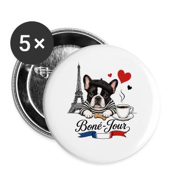  Boné Jour Französische Bulldogge Paris Eiffelturm - Buttons groß 56 mm (5er Pack) - Weiß - Vorne