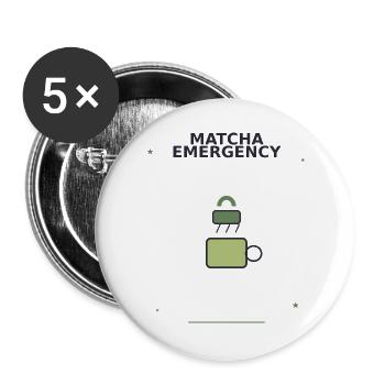 Matcha Notfall Sicherheits-Logo - Buttons groß 56 mm (5er Pack) - Weiß - Vorne