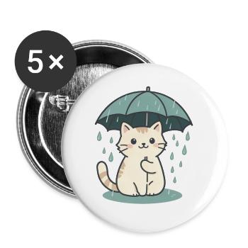 Umbrella Cat – Cosy Rain Day - Buttons groß 56 mm (5er Pack) - Weiß - Vorne