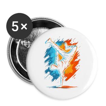 Breakdancing Kinder Herren Jungen Breakdance - Buttons groß 56 mm (5er Pack) - Weiß - Vorne