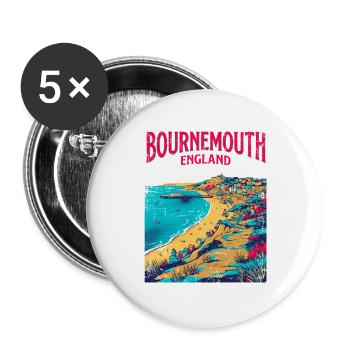City Vintage Bournemouth England Coastal Travel - Buttons groß 56 mm (5er Pack) - Weiß - Vorne