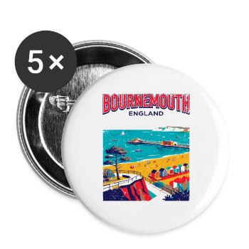 City Vintage Bournemouth England Coastal Travel - Buttons groß 56 mm (5er Pack) - Weiß - Vorne