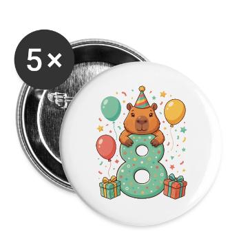 Kuschelbär Geburtstag auf der Acht - Buttons groß 56 mm (5er Pack) - Weiß - Vorne