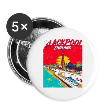 City Blackpool England Seaside Retro Skyline - Buttons groß 56 mm (5er Pack) - Weiß - Vorne
