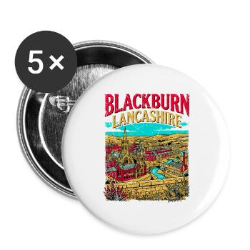 City Blackburn Lancashire Town Skyline Novelty For - Buttons groß 56 mm (5er Pack) - Weiß - Vorne