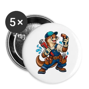 Klempner Handwerk / Handwerker - Buttons groß 56 mm (5er Pack) - Weiß - Vorne
