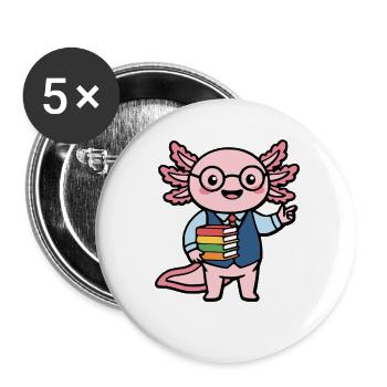 Süßer Axolotl-Lehrer Lustiges Kawaii-Wassertier - Buttons groß 56 mm (5er Pack) - Weiß - Vorne