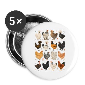 Hühner | Bauernhof & Geflügel - Buttons groß 56 mm (5er Pack) - Weiß - Vorne