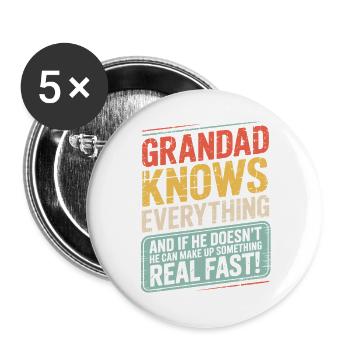 Opa weiß alles Vatertagsgeschenk-Idee - Buttons groß 56 mm (5er Pack) - Weiß - Vorne