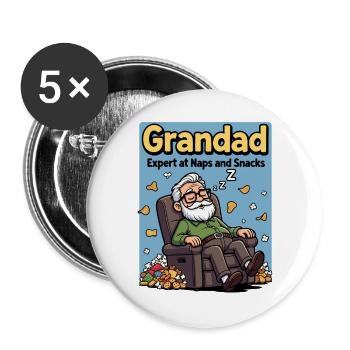 Großvater, Experte für Nickerchen und Snacks, lustiges Nickerchen - Buttons groß 56 mm (5er Pack) - Weiß - Vorne