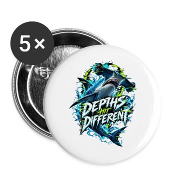 Tiefseehai Neon Glitch - Buttons groß 56 mm (5er Pack) - Weiß - Vorne