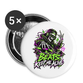 Beats Keep Me Alive Neon DJ - Buttons groß 56 mm (5er Pack) - Weiß - Vorne
