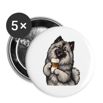 Wolfsspitz mit Latte Macchiato - Buttons groß 56 mm (5er Pack) - Weiß - Vorne