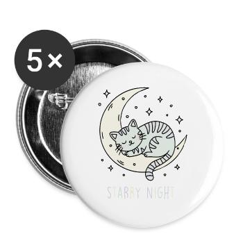 Mondkatze im Sternenhimmel - Buttons groß 56 mm (5er Pack) - Weiß - Vorne