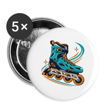 Inlineskate in Türkis und Orange – Retro Skating - Buttons groß 56 mm (5er Pack) - Weiß - Vorne