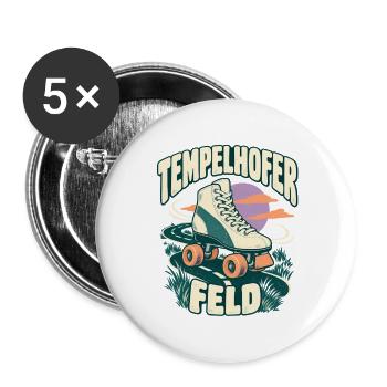 Tempelhofer Feld – Rollschuh im Berliner Retrolook - Buttons groß 56 mm (5er Pack) - Weiß - Vorne