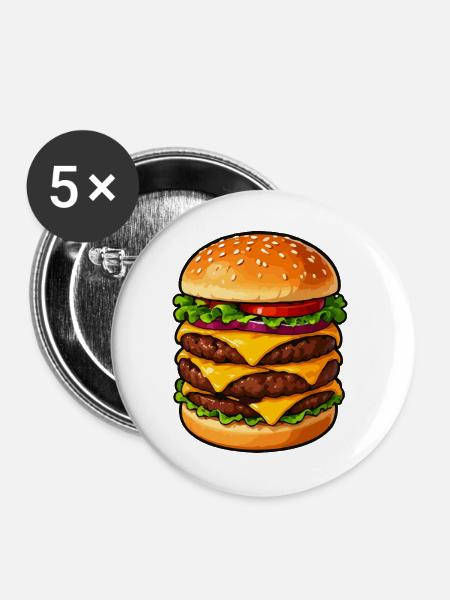 Dreifacher Cheeseburger Kraft - Buttons groß 56 mm (5er Pack) - Weiß