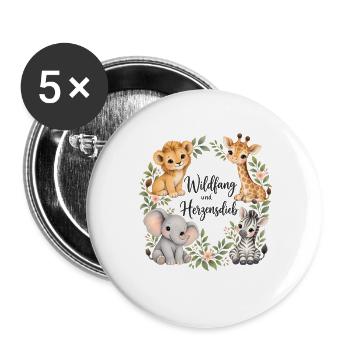 Wildfang und Herzensdieb Safari Tiere Aquarell - Buttons groß 56 mm (5er Pack) - Weiß - Vorne