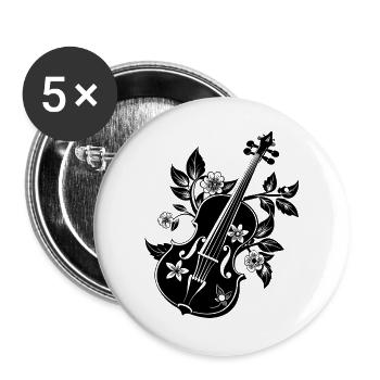 Florale Geige - Buttons groß 56 mm (5er Pack) - Weiß - Vorne