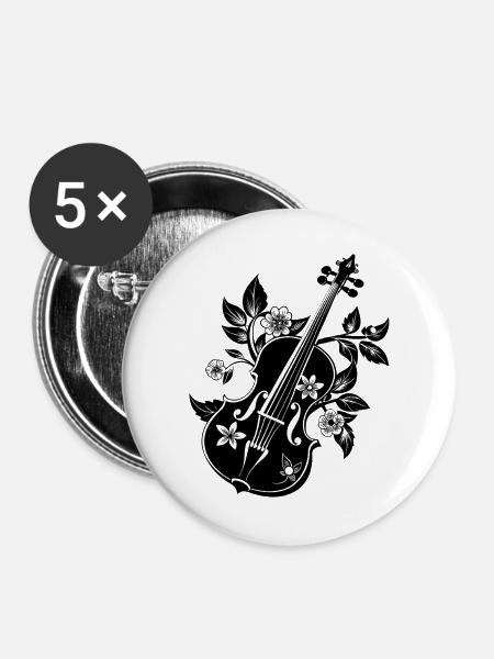 Florale Geige - Buttons groß 56 mm (5er Pack) - Weiß