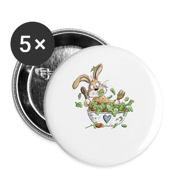 Lustiger Hase Salat Vegetarier Vegan Gemüse Humor - Buttons groß 56 mm (5er Pack) - Weiß - Vorne
